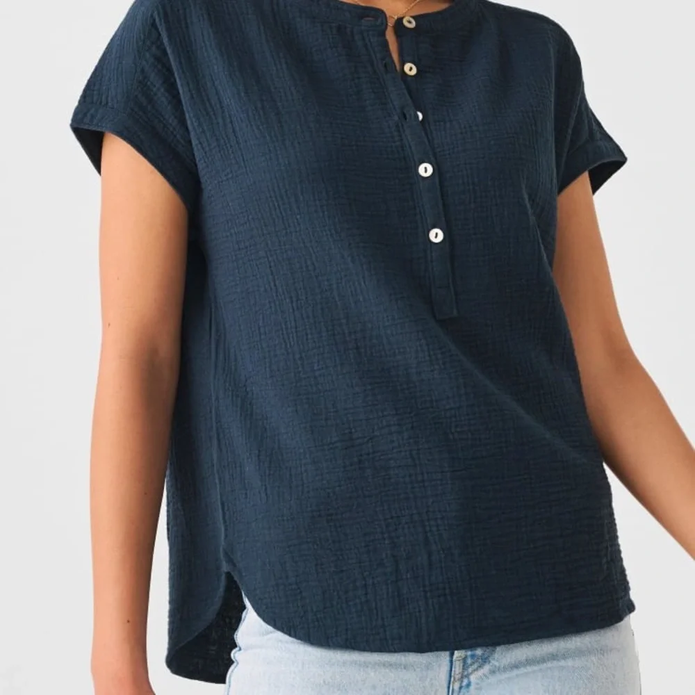 Navy blue cotton gauze top - Picture 6 of 7
